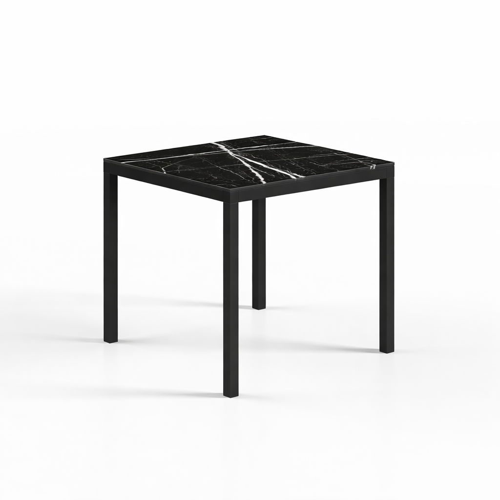 Mesa dafne de aluminio y compac marmol negro