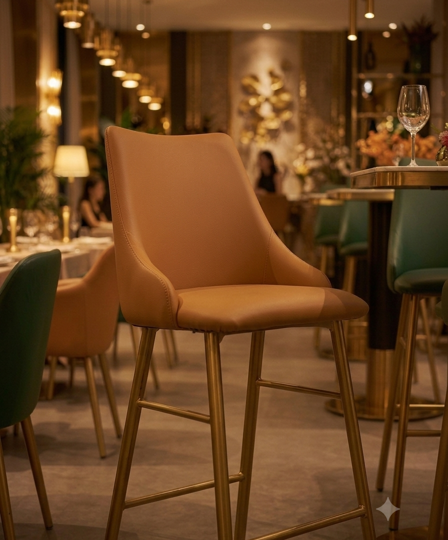 detalle taburete tapizado en ecopiel para restaurantes