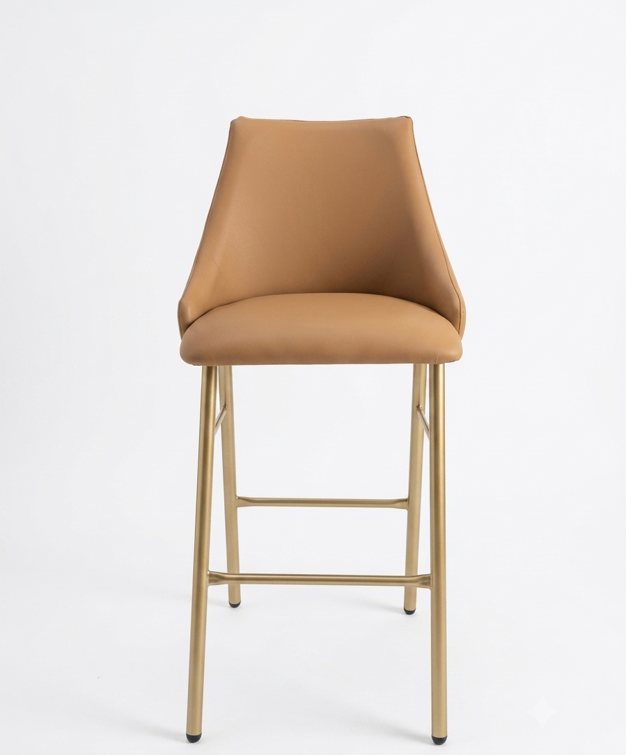 taburete tapizado en ecopiel marron estructura oro