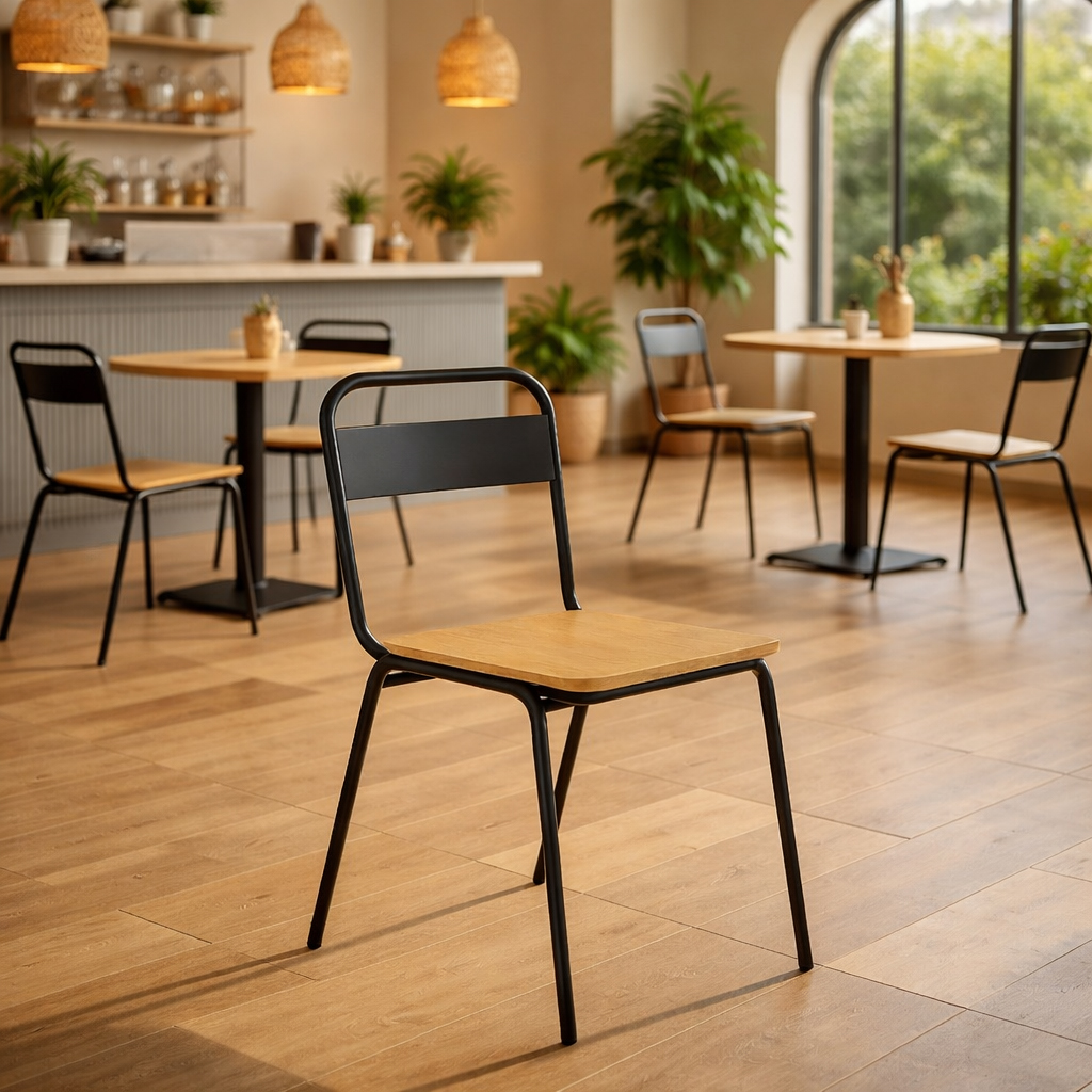 Silla Austin Black | Diseño resistente con asiento de madera de alta calidad