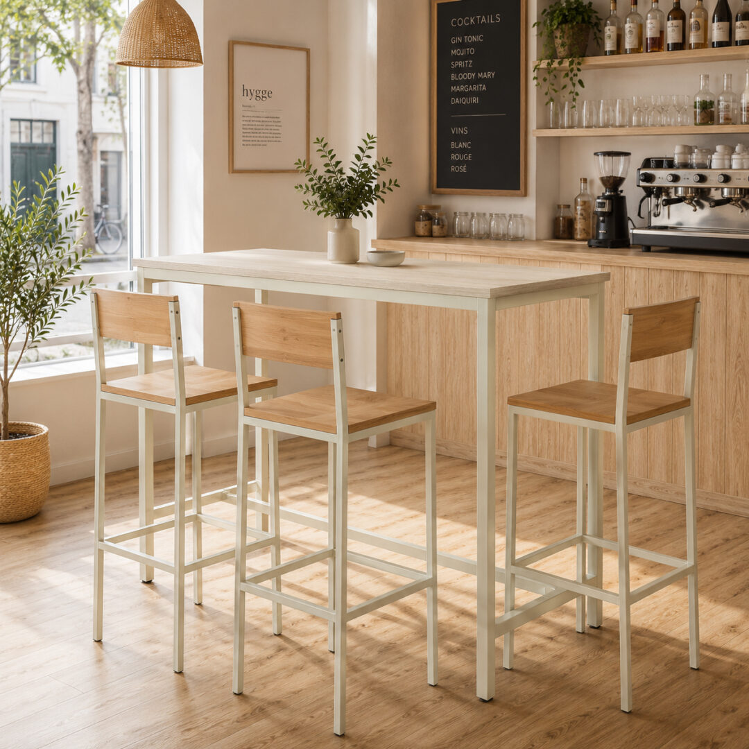 Mesa Alta Barra Bar Melamina Nórdico Lacada Blanco