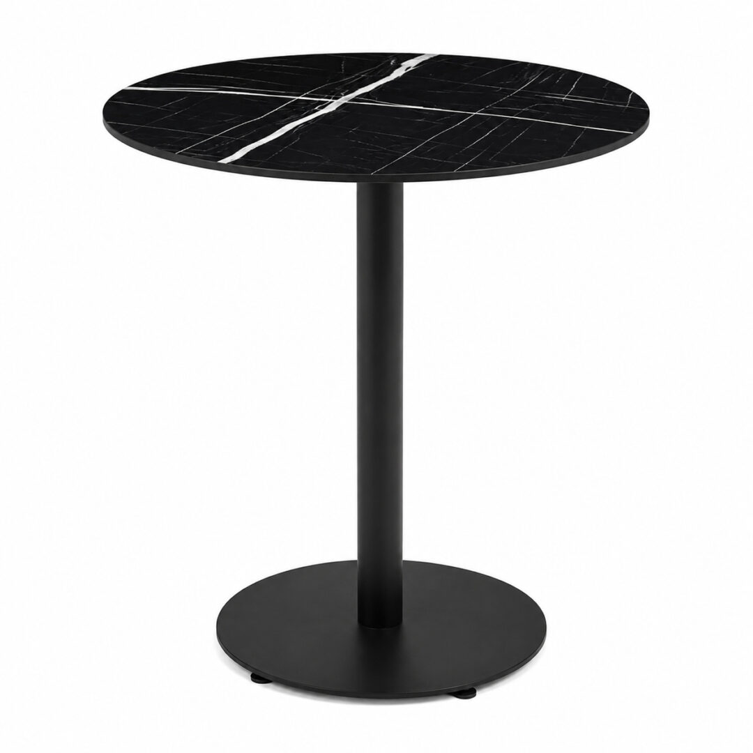 Mesa Pie Central Round Compact Mármol Negro